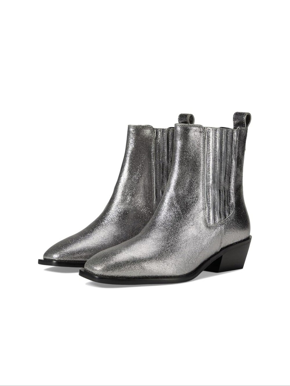 Metallic Silver Square Toe Ankle Boots